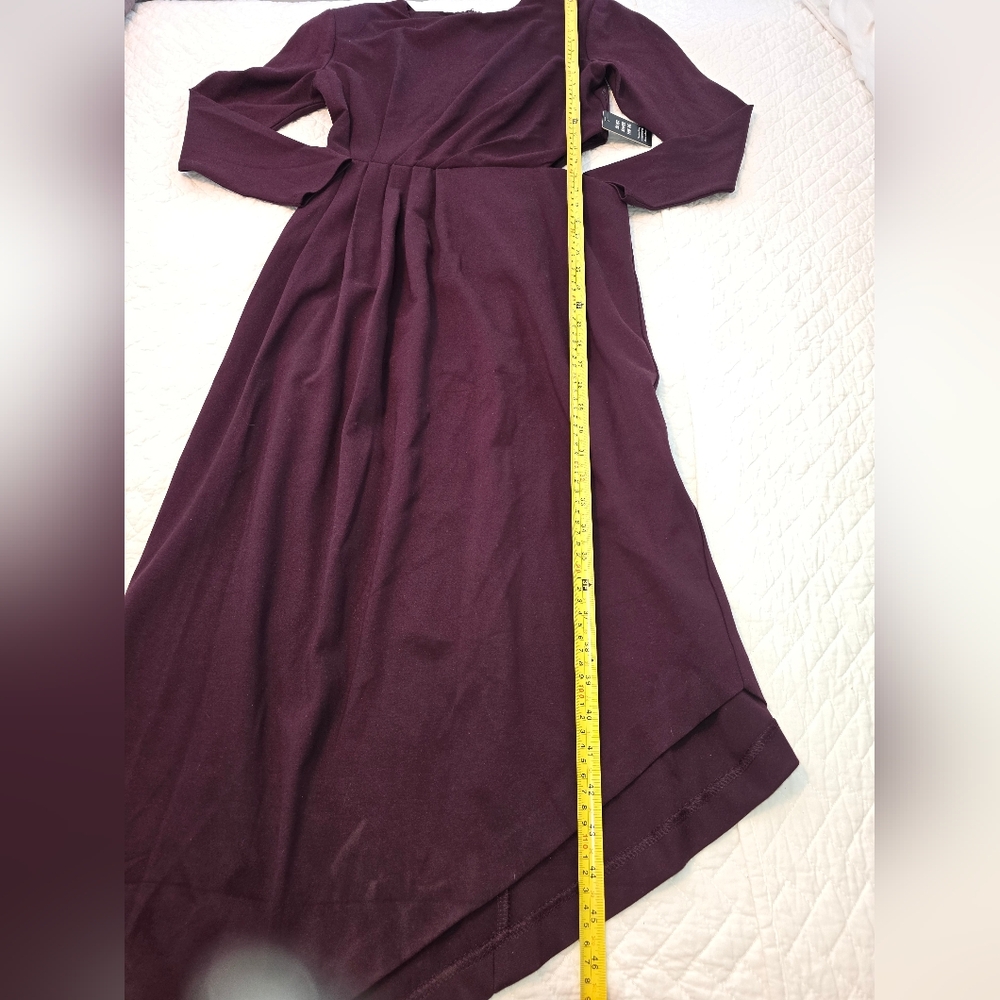 Express NWT Long-Sleeved Ruched Asymmetrical Hem Midi Dress Women's Size Medium - Picture 6 of 13